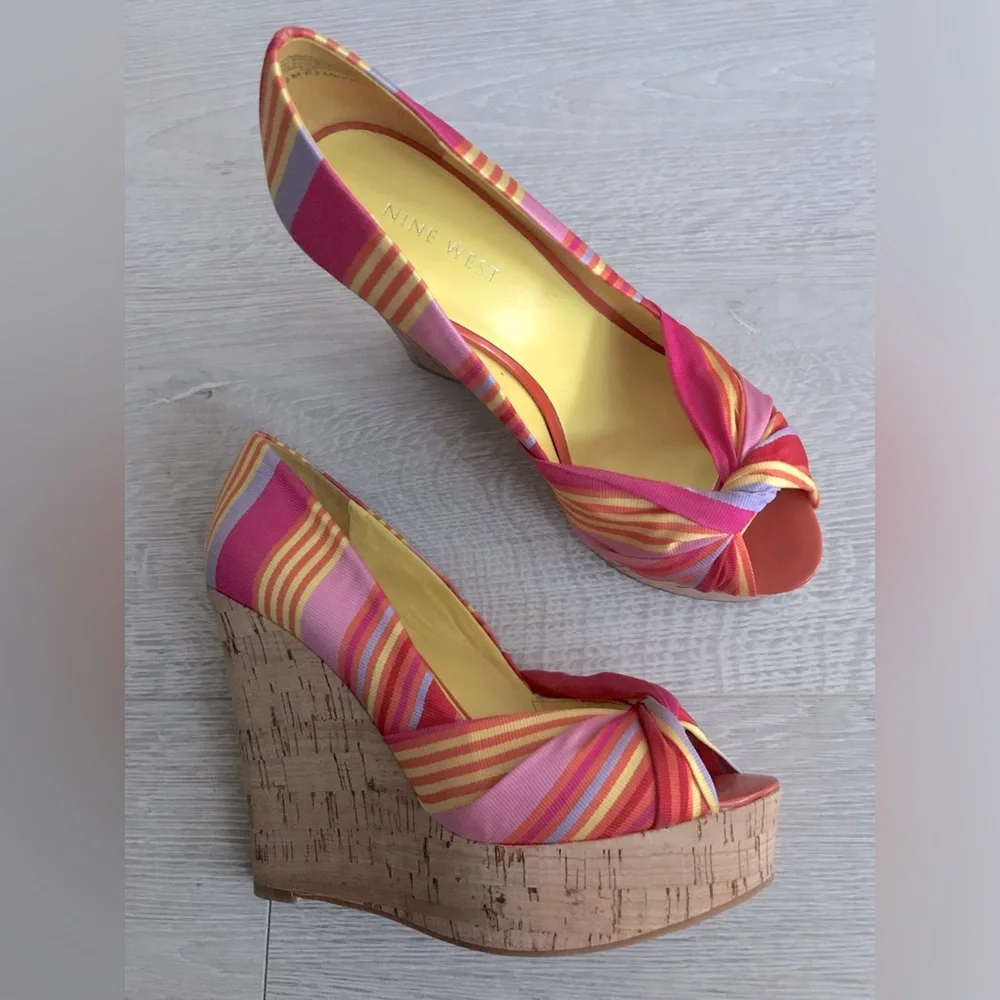 Nine West Chillpill Peep Toe Platform Wedge Sandals - Picture 2 of 8